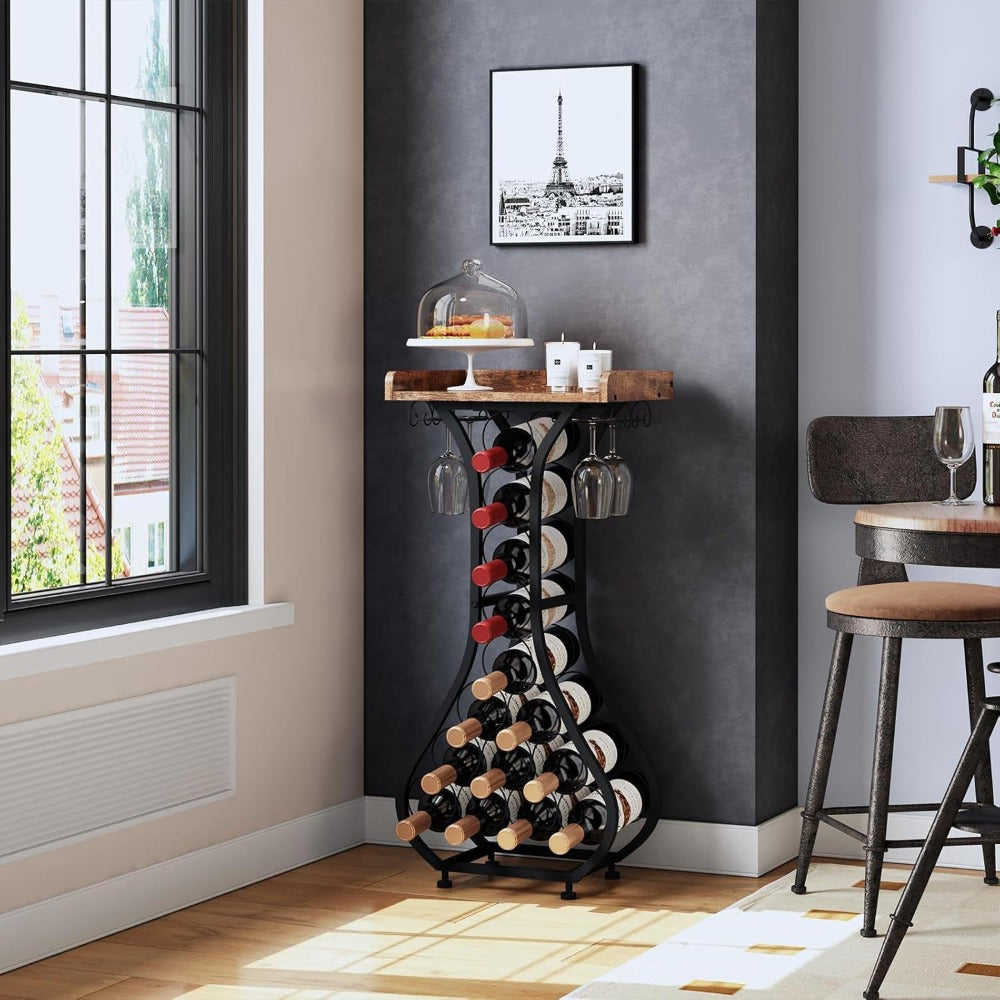 2025 Nuevo Soporte para Botellas de Vino Xiaohongshu con Estante de Vidrio, Mesa Mini Bar para 14 Botellas, Ideal para Bares en Casa, Cocinas y Salas