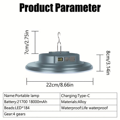1pc Lámpara LED Portátil Multifuncional con Base Magnética y Gancho Rápido, 8-20H de Duración, 4 Modos de Iluminación, Recargable USB Tipo-C, Luz Cálida Ajustable para Exteriores, Camping, Mochilero, Construcción Robusta, Ideal para Entusiastas del Aire