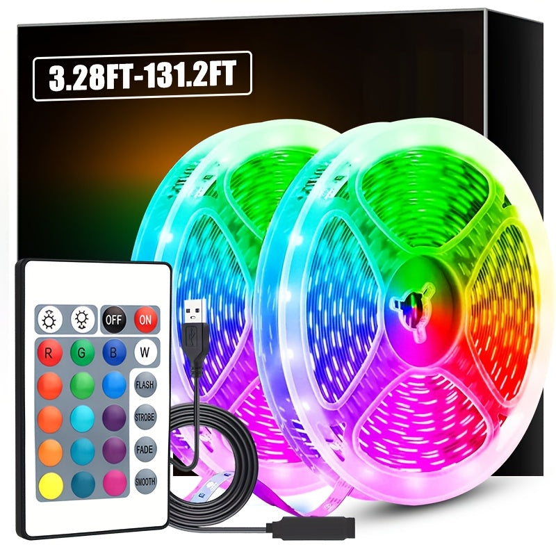Luces LED de Tira Cambiante de Color RGB Versátiles - Longitudes de 3.28ft a 131.2ft, Alimentadas por USB con Mando a Distancia IR de 24 Teclas, Ideales para Ambiente de Dormitorio, Decoración del Hogar, Navidad y Ambiente de Fiesta, Luces LED para Dormi