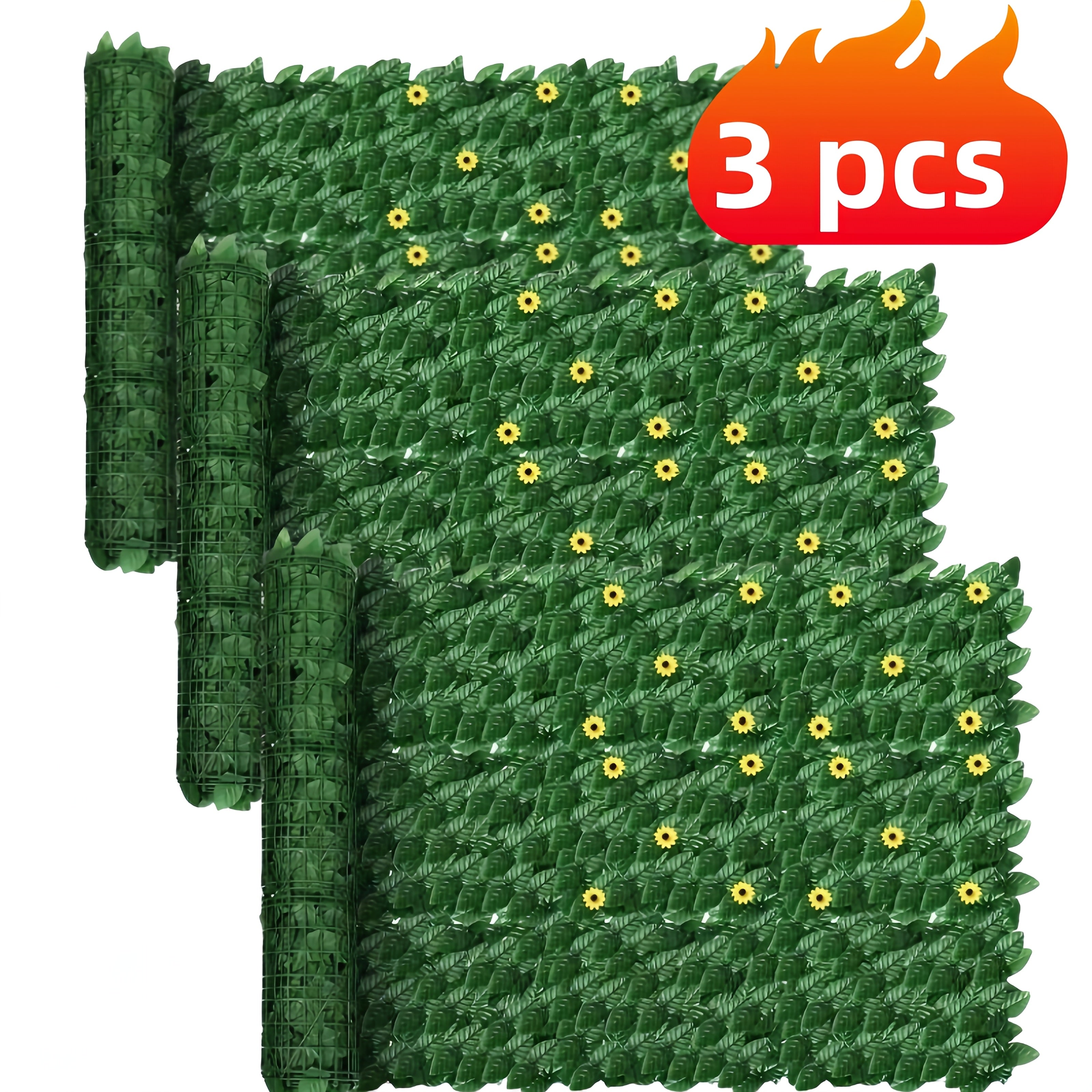 3 rollos de paneles de privacidad con hiedra artificial, largo total 3.0 metros x 100.0 cm, paneles de seto verde artificial para patio, balcón, jardín, interior y exterior - cubierta de cerco resistente y de bajo mantenimiento, paneles de privacidad, fo