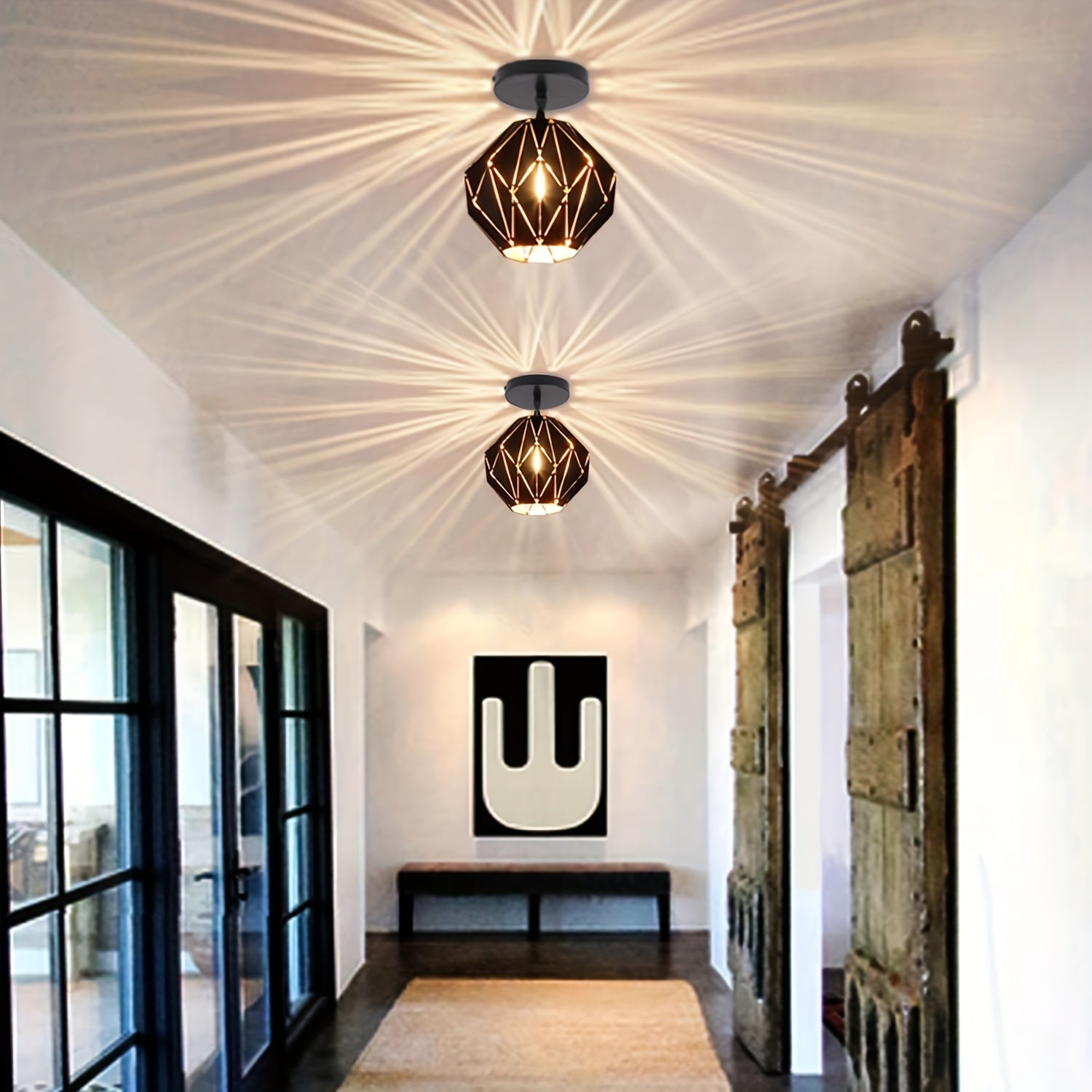 1pc Lámpara Colgante de Estilo Industrial Vintage, Accesorios de Iluminación Industrial, Luces de Techo para Salón de Hoteles y Pasillo con Diseño Decorativo para Isla de Cocina en Estilo Granja Geométrico, Base E27 (Bombilla No Incluida)