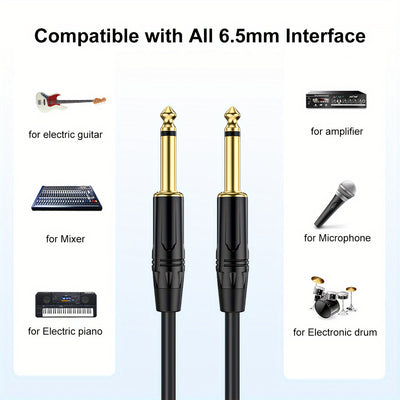 Cable de Audio i-Zclive de 6.5mm, Mono de Doble Núcleo y Doble Blindaje, Conectores Chapados en Oro, Carcasa de Aleación de Zinc - Ideal para Computadoras, Portátiles, Reproductores de DVD, Amplificadores de Bajo, Guitarras Eléctricas, Altavoces, Mezclad
