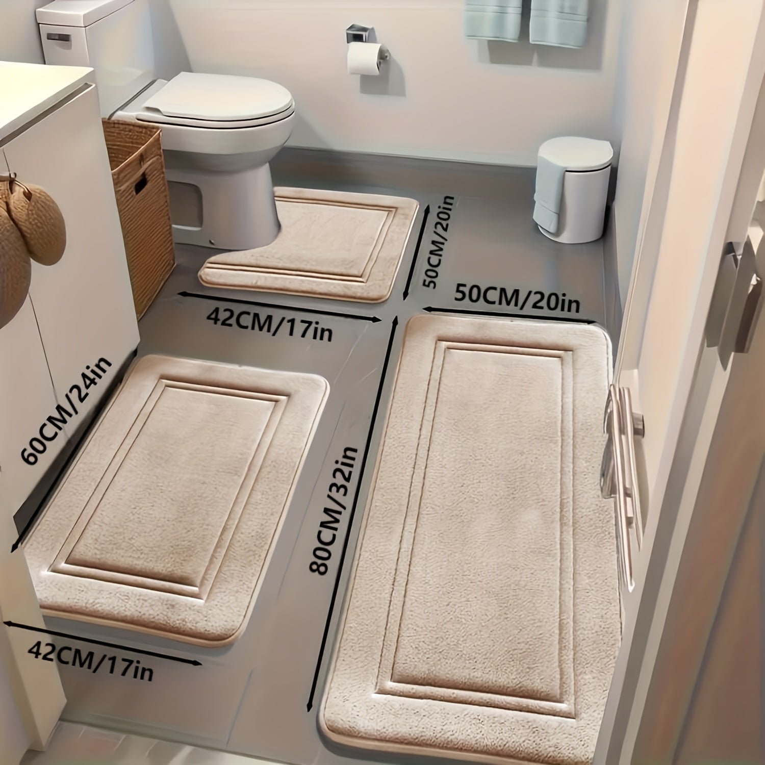 Juego de 3 alfombras de baño súper absorbentes, antideslizantes, suaves y cómodas, densidad de esponja 25D, para bañera o ducha, decoración para baño y hogar