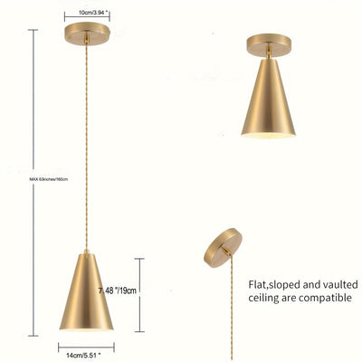 1 pieza de luces colgantes doradas para isla de cocina, fijaciones de luces de comedor encima de la mesa con sombra de metal de cono de latón cepillado, mini candelabros de granja moderna, iluminación colgante ajustable con cable para bar, fregadero