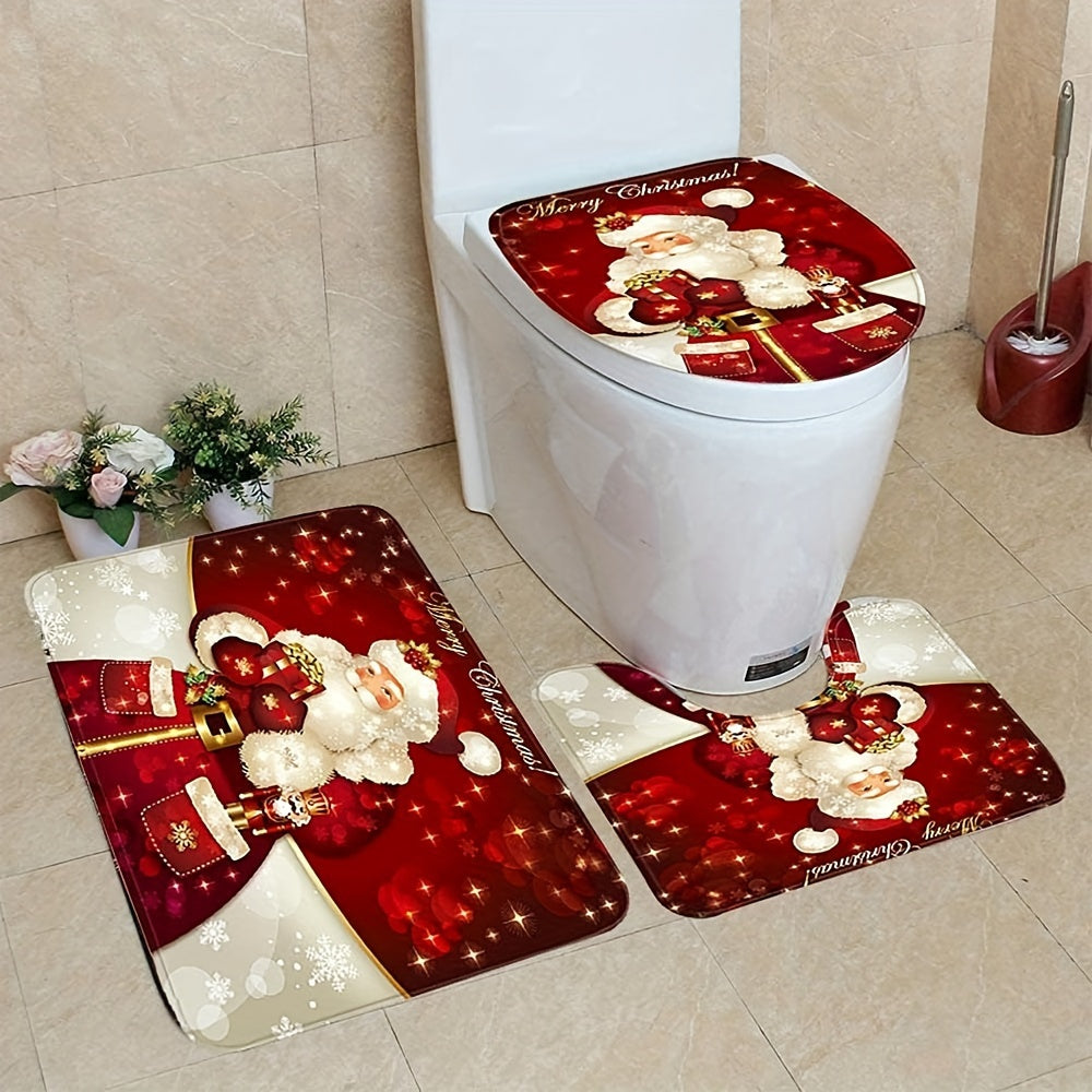 Juego de Baño Navideño, Alfombrilla Antideslizante Santa Claus, Cubre Inodoro en Forma de U, Accesorios Decorativos para el Baño, Regalo de Navidad/Halloween, Decoración Festiva