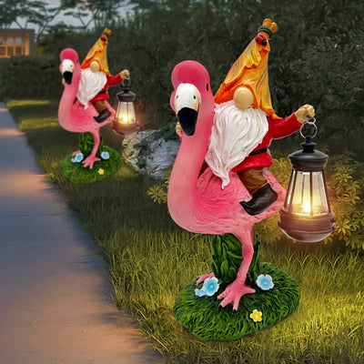 1pc Estatua de jardín de resina de flamenco con energía solar para Navidad con farol, decoración exterior de bajo consumo, control de conmutador, con batería de níquel de 80mAh, para exhibición festiva en interiores
