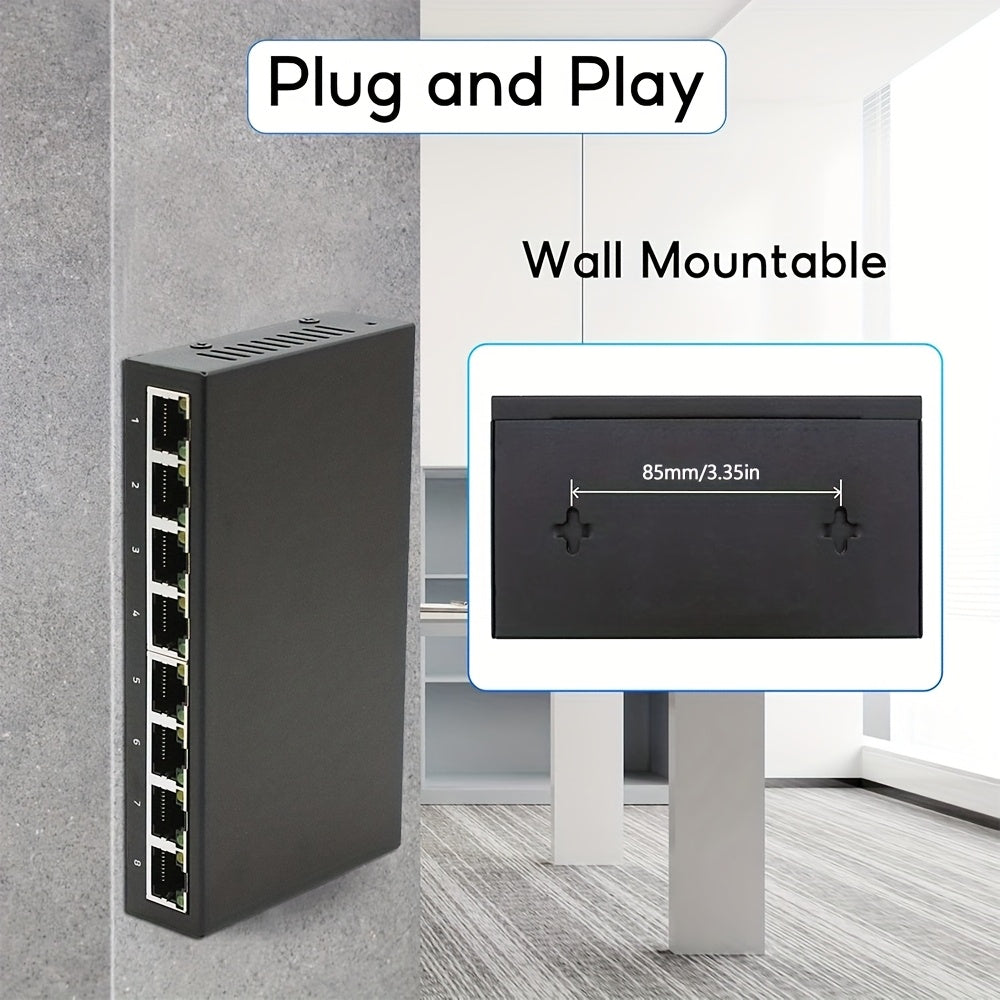 Conmutador de Red Gigabit 10/100/1000Mbps, 8 Puertos/5 Puertos, Carcasa Metálica, Alimentación USB para Escritorio, Adaptador Ethernet RJ45 Plug-and-Play con Cambio Automático MDI/MDIX Rápido, Ideal para Hogar/Dormitorio y Oficina - Múltiples Opciones de