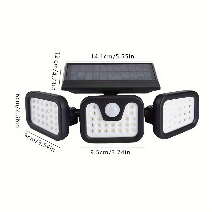 1 pza., LED Solar Tres Cabezas Divididas Luz de Pared para Exteriores, Lámpara de Pared de Iluminación de Inducción para Patio al Aire Libre, Luz de Emergencia