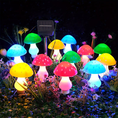 Estacas de luces solares de hongos, 12 paquetes de luces solares de hongos para exteriores, 8 modos de iluminación Luces solares de hongos para patio de jardín, césped multicolor