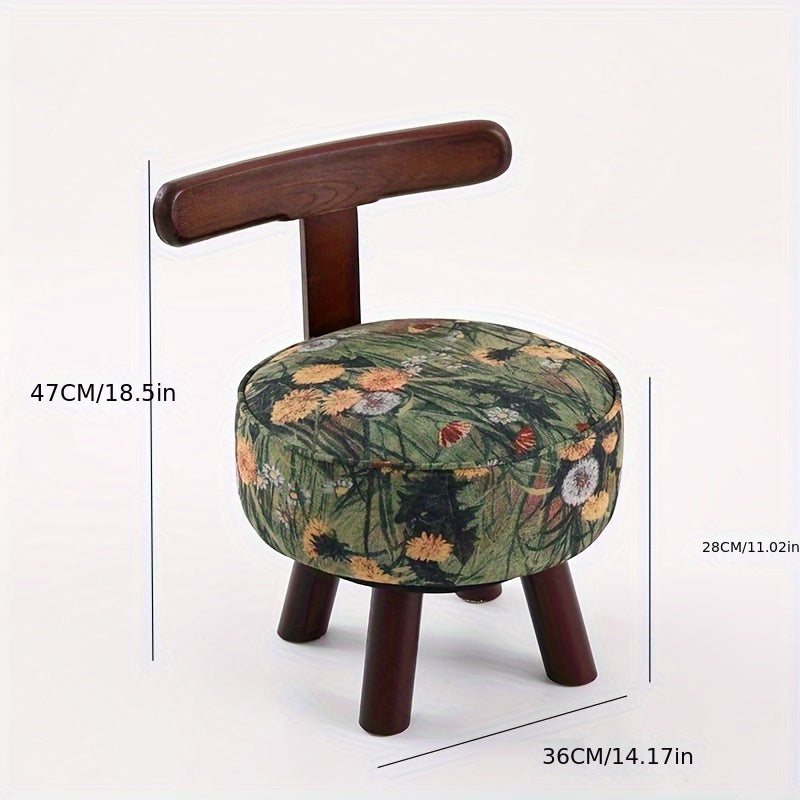 1pc Otomán Giratorio de Madera Dura con Tapizado Floral - Taburete Decorativo Reciclado para Sala, Entrada y Almacenamiento de Zapatos, Diseño Vintage Moderno, Tela Fácil de Limpiar