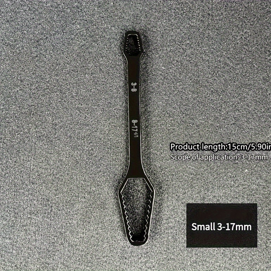 1pc Llave Torx Negra Multiusos de 5mm de Grosor, Llave Doble Ajustable de Autoajuste, Tamaño de Boca de Llave 3-17mm, Herramienta Manual Portátil para Automoción y Uso Doméstico