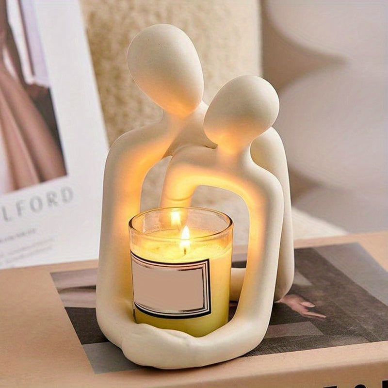 1pc Estatua de Pareja Abrazada Abstracta - Escultura Moderna en Resina con Iluminación Cálida, Figurilla Art Deco para Decoración de Estante o Escritorio, Regalo Romántico para Aniversarios y San Valentín, Adorno de Mesa, Obra de Arte Sofisticado