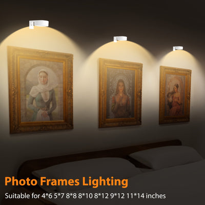 3 unidades de luces de imagen inalámbricas VILSOM LED, con batería y control remoto, regulables y temporizadas, 3 modos de luces de exhibición de arte para retratos y decoración de pared, montaje semibrillo, ajustable, acabado pulido, plástico, alimentad