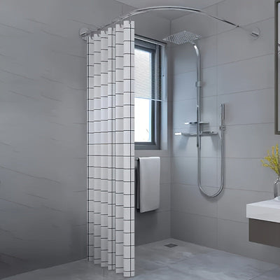 Conjunto de Barra para Cortina de Ducha Ajustable y Curva de 1 pieza, Barra para Cortina de Ducha Retráctil sin Agujeros de Acero Inoxidable, Fuerte y Duradera, Elegante, Fácil Instalación, Adecuada para Decoración de Baño, Suministros para el Hogar, Bar