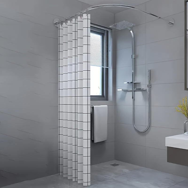 Conjunto de Barra para Cortina de Ducha Ajustable y Curva de 1 pieza, Barra para Cortina de Ducha Retráctil sin Agujeros de Acero Inoxidable, Fuerte y Duradera, Elegante, Fácil Instalación, Adecuada para Decoración de Baño, Suministros para el Hogar, Bar