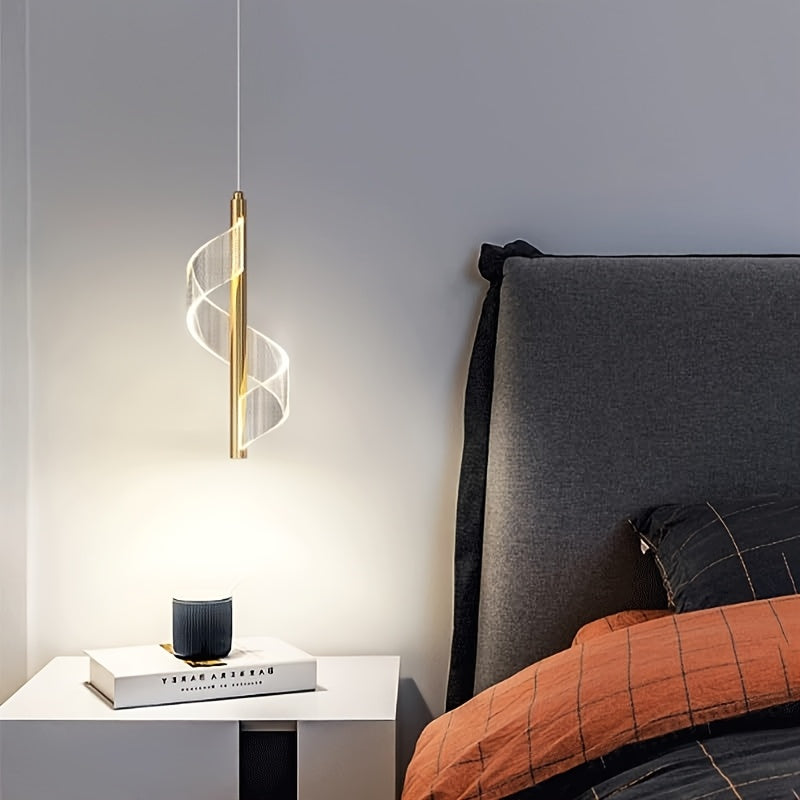 Lámpara colgante de acrílico transparente, luz LED regulable, altura ajustable, diseño moderno, lámpara de techo con espiral dorada, ideal para isla de cocina, comedor, sala o habitación, color dorado