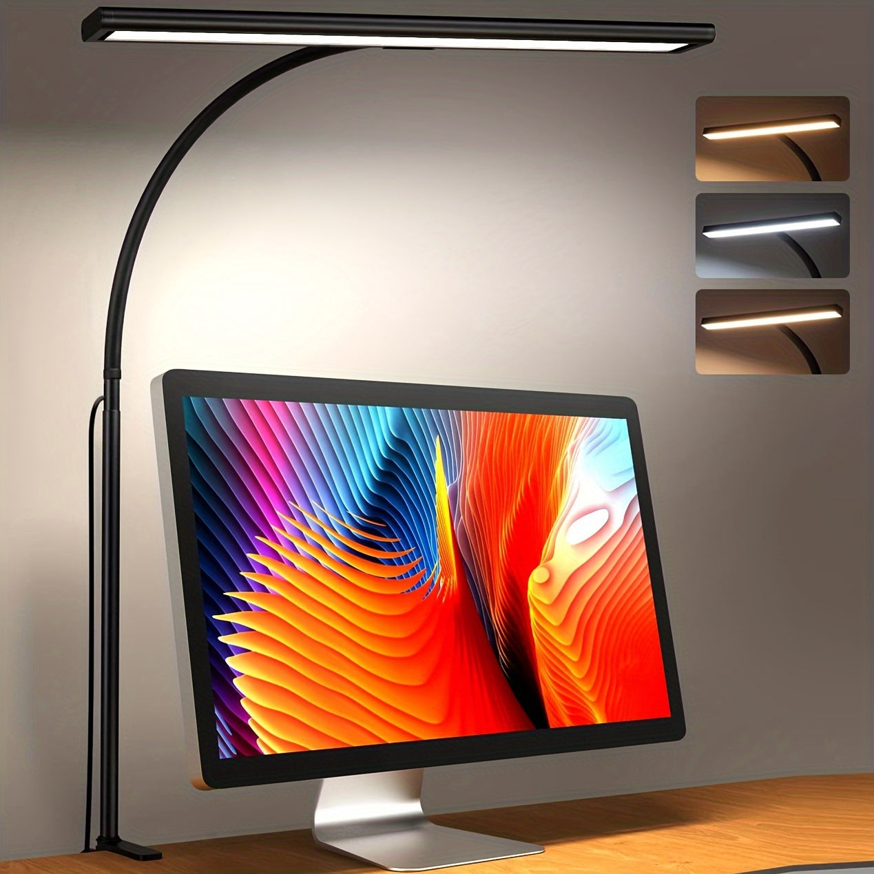 1pc Lámpara de escritorio LED de 160, USB 10W Súper brillante Lámpara de pinza regulable, 3 temperaturas de color y 10 niveles de brillo Lámpara de mesa, Lámpara de oficina para estudio de oficina en casa