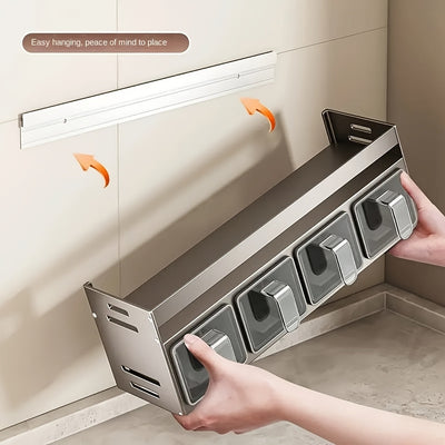 Organizador de especias de acero inoxidable con soporte colgante y frascos - Conjunto de almacenamiento de cocina multifuncional, diseño que ahorra espacio para especias, hierbas y condimentos, organizador y almacenamiento de cocina