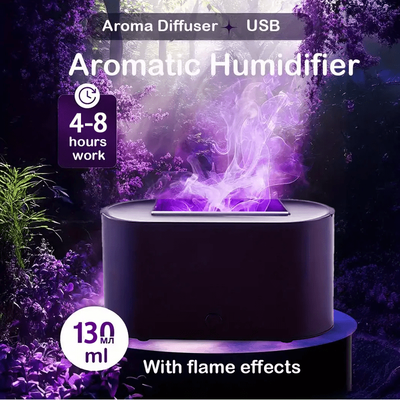 Difusor de aromaterapia con llama negra, humidificador con luz nocturna de 7 colores, llamas táctiles, apagado automático, alimentado por USB, para hogar, dormitorio u oficina, difusor de aromas para el hogar