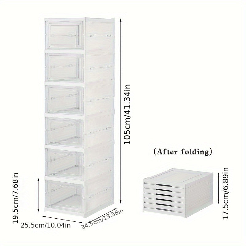 Organizador de zapatos apilable de 6 niveles - Armario plegable para zapatos con puertas transparentes, gabinete de almacenamiento multinivel de plástico resistente para tenis, botas y accesorios, diseño antipolvo para hogar/oficina, organizador de zapat