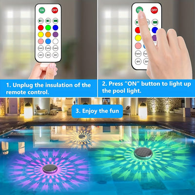 2 Pack Luces Flotantes Solares para Piscina, Luces con Control Remoto, 10 Modos de Iluminación, Temporizador, IPX65 para Piscinas Enterradas, Baño y Fiestas en la Piscina