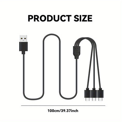 Cable de Datos Cargador 3-en-1, USB A a Tipo-C 3 Multifuncional, Compatible con Teléfonos Móviles/Android y Más