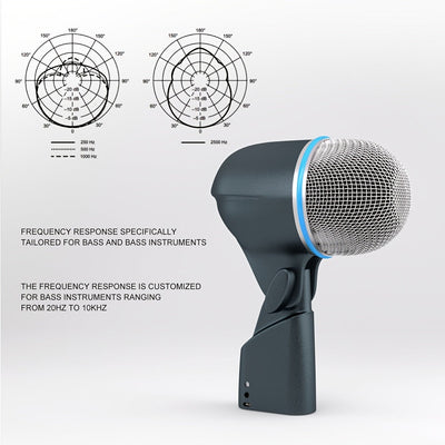 Micrófono dinámico G-MARK BETA52A de alto rendimiento para bombo y bajo, verde, alimentado por USB, conector XLR, patrón supercardioide, 94dB SPL, rejilla de malla de acero endurecido, adaptador antideslizante para soporte