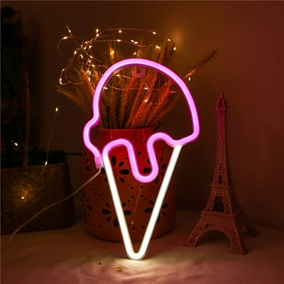 1 unidad de luces LED en forma de cono de helado rosa dorado, operadas por USB y baterías: decoración novedosa y elegante para bares en casa, fiestas y ventanas. Ideal para agregar un brillo festivo en Navidad, San Valentín o cualquier ocasión especial
