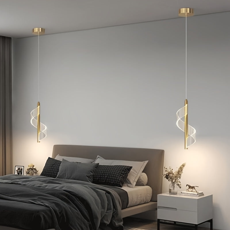 Lámpara colgante de acrílico transparente, luz LED regulable, altura ajustable, diseño moderno, lámpara de techo con espiral dorada, ideal para isla de cocina, comedor, sala o habitación, color dorado