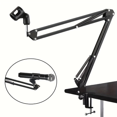 Soporte de micrófono de suspensión de metal negro, fundición de metal reforzada con base mejorada y aros, compatible con la mayoría de los micrófonos, soporte de choque, soporte de teléfono, para soporte de for ipad, equipo de estudio de grabación | Mont