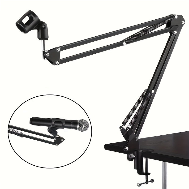 Soporte de micrófono de suspensión de metal negro, fundición de metal reforzada con base mejorada y aros, compatible con la mayoría de los micrófonos, soporte de choque, soporte de teléfono, para soporte de for ipad, equipo de estudio de grabación | Mont