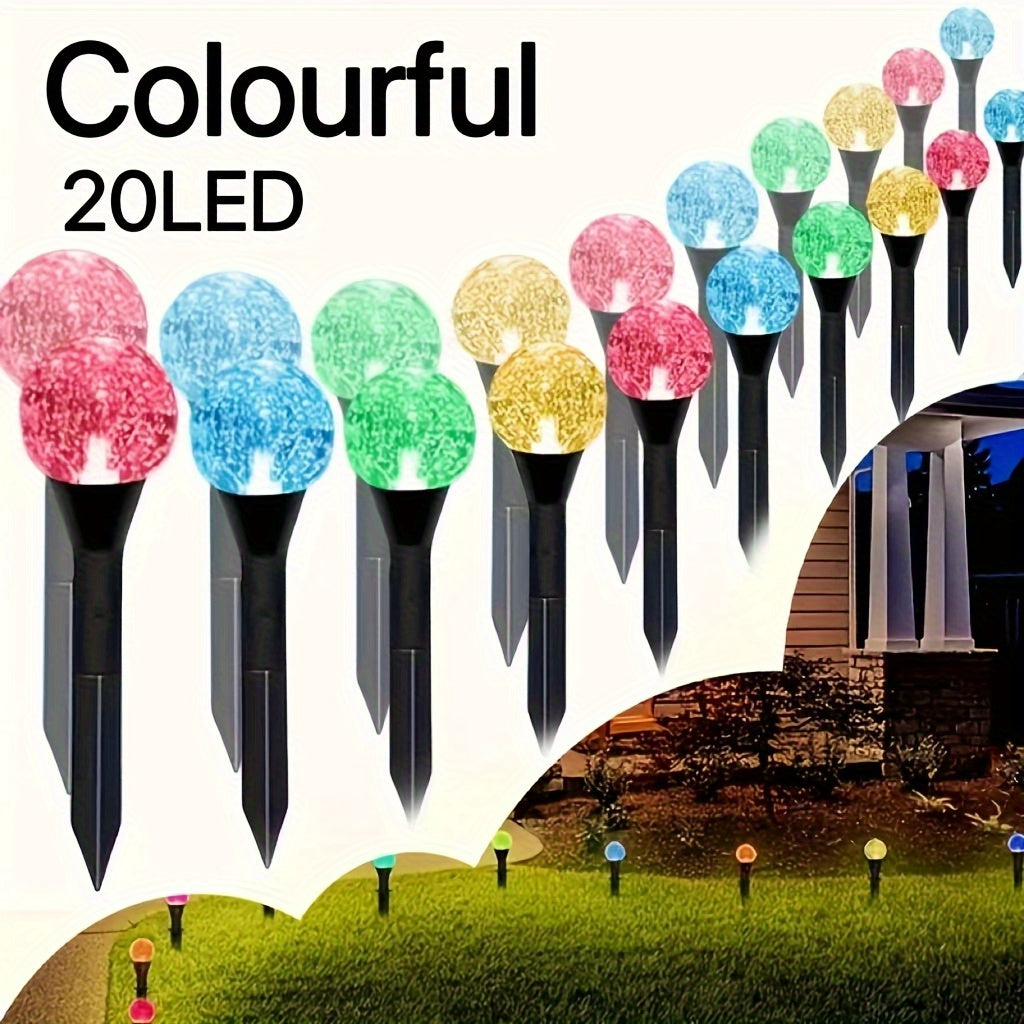 20 Luces Solares de Bola de Cristal con Burbujas LED - Blanco Cálido/Blanco/Cambio de Color, Encendido/Apagado Automático al Anochecer y Amanecer, Lámparas Ecológicas para Jardín, Patio y Decoración Exterior (Sin Cable), Iluminación Duradera para Caminos