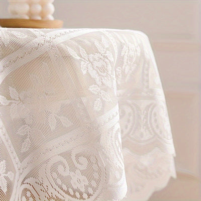 Mantel elegante de encaje floral - Poliéster, rectangular, lavable a máquina, para decoración de cocina y comedor