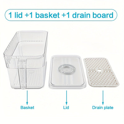 Juego de 3 piezas: 1 tapa + 1 caja + 1 contenedor de refrigerador de gran capacidad con función de temporizador, registra el tiempo de inserción para evitar caducidad y desperdicio, ideal para almacenar verduras, frutas y bebidas en la cocina