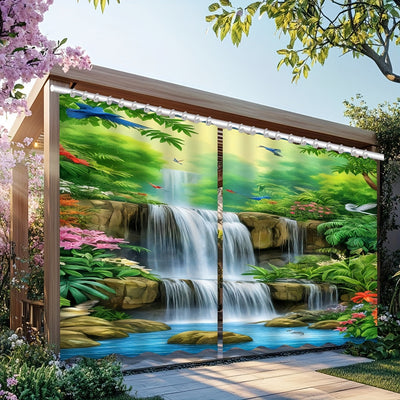 2 piezas, cortinas para exteriores, decorativas para primavera y verano, con patrón de cascada para cortinas de puerta, ventanas, patios, interiores, tela de fondo, adecuadas para colgar decoraciones, utilizadas en pasillos, balcones, jardines, patios, d