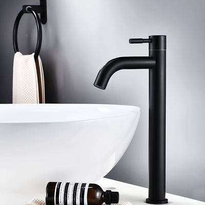 1pc Grifo de Acero Inoxidable para Lavabo de Baño - 11.42" Extendido, Agua Fría Única, Núcleo de Válvula de Latón, Perfecto para Cocina y Tocador