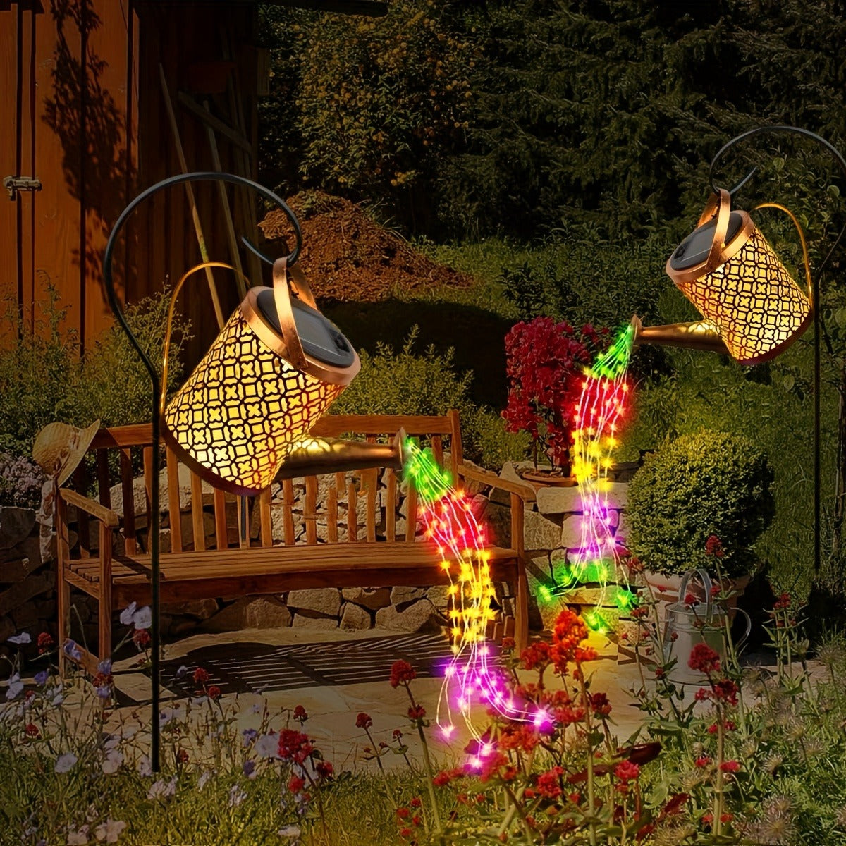 ¡Luzes de regadera mágica para jardinería de mamá! Luces solares de jardín de alta calidad IP65, decoración de patio sin electricidad para 4 estaciones, sendero, villa, porche, luces de regadera vintage navideñas, efecto cascada de luciérnaga.