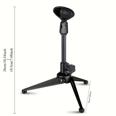 Soporte de micrófono de escritorio plegable y portátil con trípode, soporte para micrófono de escritorio, base triangular sólida, altura retráctil del soporte triangular, gran compatibilidad, adecuado para grabaciones, podcasts, transmisiones en vivo, co