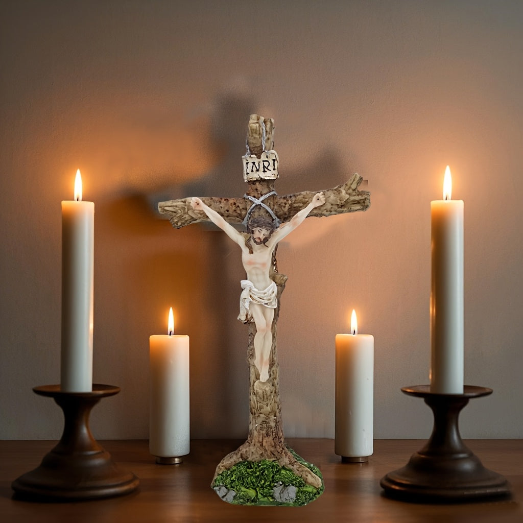 Escultura de Resina al Estilo Vintage con Letrero "INRI" - Decoración Religiosa en 3D Realista para Paredes de Semana Santa, Regalo Inspirador Perfecto para el Hogar o la Iglesia