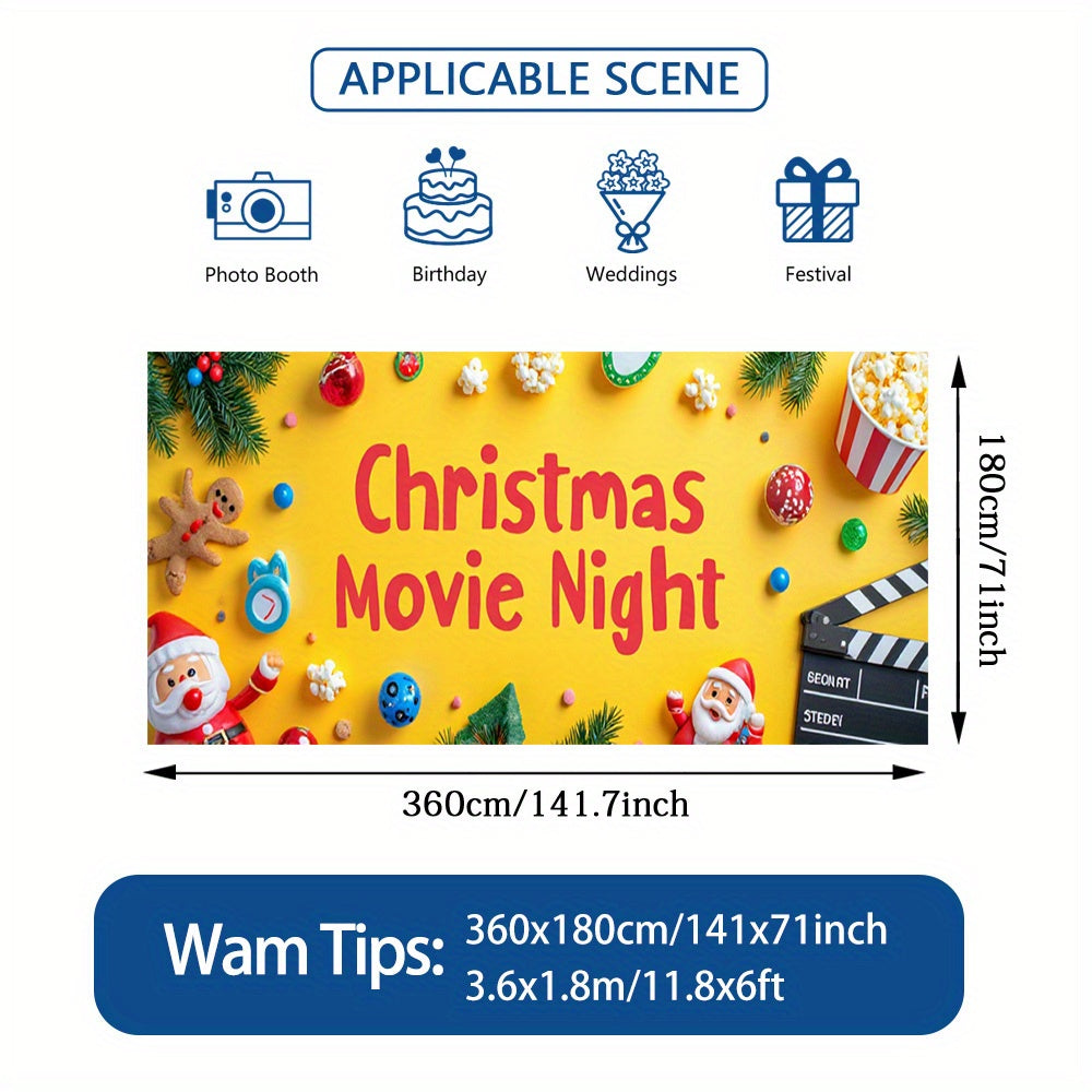 Luz de puerta 2D, 1 pieza, banner de puerta festivo de Noche de Cine de Navidad - Diseño vibrante de Papá Noel, galletas de jengibre y palomitas, poliéster duradero, perfecto para decoraciones navideñas, uso interior y exterior, decoraciones navideñas