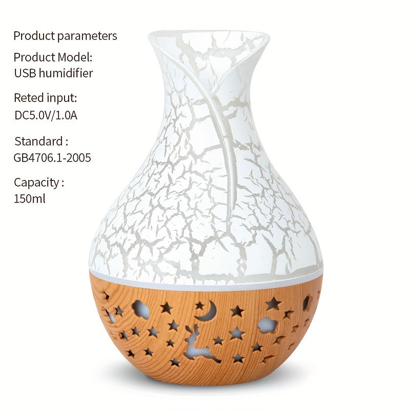 1 Pieza, Difusor De Aceites Esenciales De Grano De Madera Hueca Con Luz LED De 7 Colores Y Luz Nocturna, Diseño De Techo Estrellado, Apagado Automático, Súper Silencioso, Adecuado Para Oficina, Hogar Y Dormitorio, Humidificador De Niebla Fría Mini USB Pe
