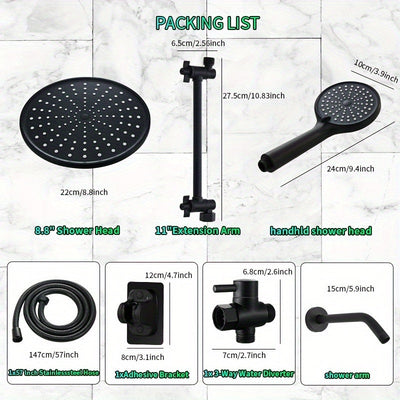 Cabezal de Ducha de Lluvia de Alta Presión con Brazo de Extensión de 10" - Montado en la Pared, Soporte Ajustable a Prueba de Fugas & Combo de Rociador Manual, Acabado Pulido