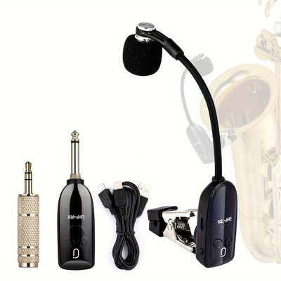 Micrófono inalámbrico UHF de la marca JYX con clip, receptor, transmisor - Plug & Play, carga USB-C, batería de litio recargable, potencia de 2,5-15W, ideal para orquesta, guitarra y saxofón, micrófono U230, mejora del audio del saxofón, equipo de audio