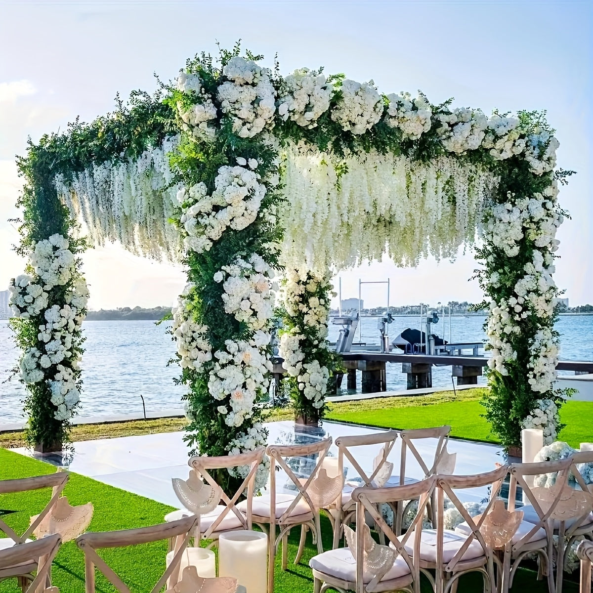 36 Ramos de Glicinas Artificiales Realistas Colgantes - Enredaderas Cascadas Blancas Espectaculares, Ideales para Bodas, Jardines y Decoraciones DIY - 110.12 cm de Largo, Perfectos para Temporada Nupcial, Navidad y Fiestas de San Valentín
