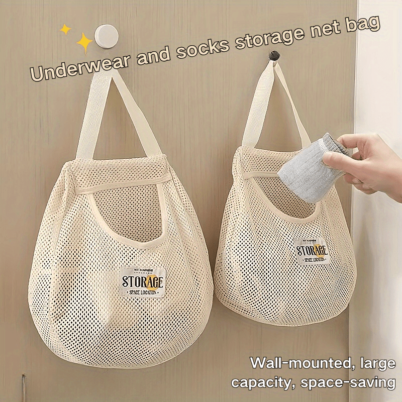 Bolsa de almacenamiento colgante de lienzo al estilo japonés para calcetines y ropa interior - Montaje en pared, sin taladro, organizador de dormitorio, solución multifuncional para ahorrar espacio para varios tipos de habitaciones, esenciales para el do