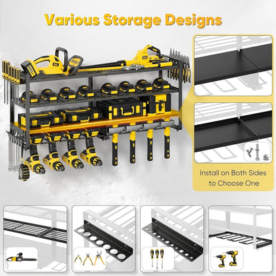 Organizador de herramientas eléctricas de 4 niveles de alta resistencia, estantería de almacenamiento para garaje montada en la pared, con soporte para destornilladores, soporte para alicates y soporte para martillos, ideal para regalo de Día del Padre o