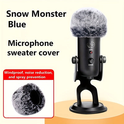 Funda de micrófono impermeable y a prueba de viento para Yeti azul, con diseño de lana negra suave y anillo metálico para una unión segura, cubierta a prueba de viento para micrófono.
