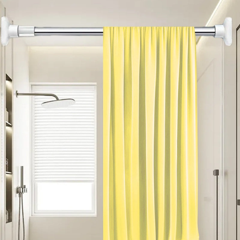 1 pieza de barra de cortina de ducha telescópica de acero inoxidable con tapas de plástico blanco - Barra extendible de metal y plástico sin taladro para ducha, armario, ventana, estante de toallas - Accesorio de hogar montado en la pared, accesorios de