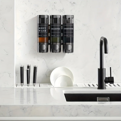 Dispensador de Champú, Acondicionador y Gel de Baño 3 en 1 para Pared - Calidad Premium, Instalación Sin Taladro, Plástico Libre de Ftalatos, Gran Capacidad, Ideal para Baños de Hogar e Hoteles | Accesorio Moderno para Baño, Dispensador Duradero