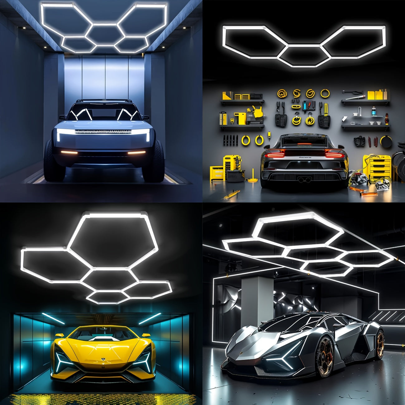 Luz de garaje hexagonal LED, luz comercial super brillante, luz de tubo de forma DIY, luz de techo LED super brillante de rejilla para garaje, centro comercial, peluquería, salón de belleza.